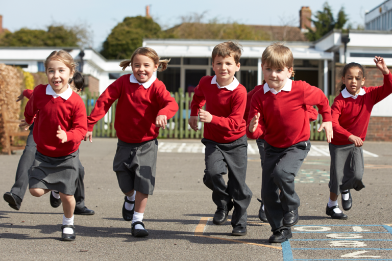 School children being active